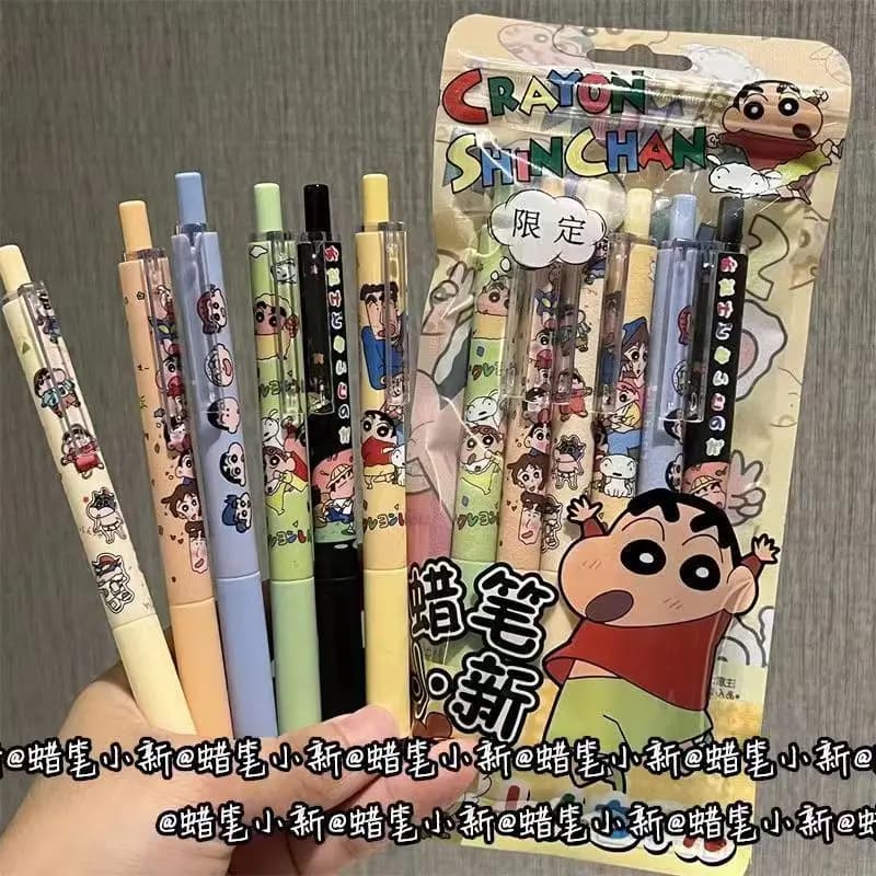Set di penne gel periferiche per anime Crayon Shin-Chan da 6 pezzi Stampa carina 0. Regalo per forniture di cancelleria per studenti scolastici con penna nera da 5 mm