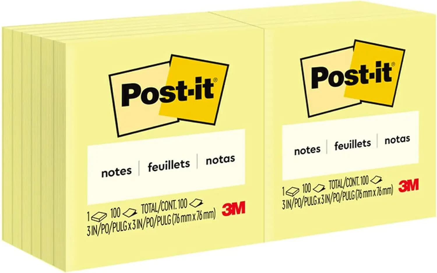 Blocchetti di foglietti adesivi 3x3 pollici, 12 blocchetti, giallo canarino, rimozione senza residui, riciclabili