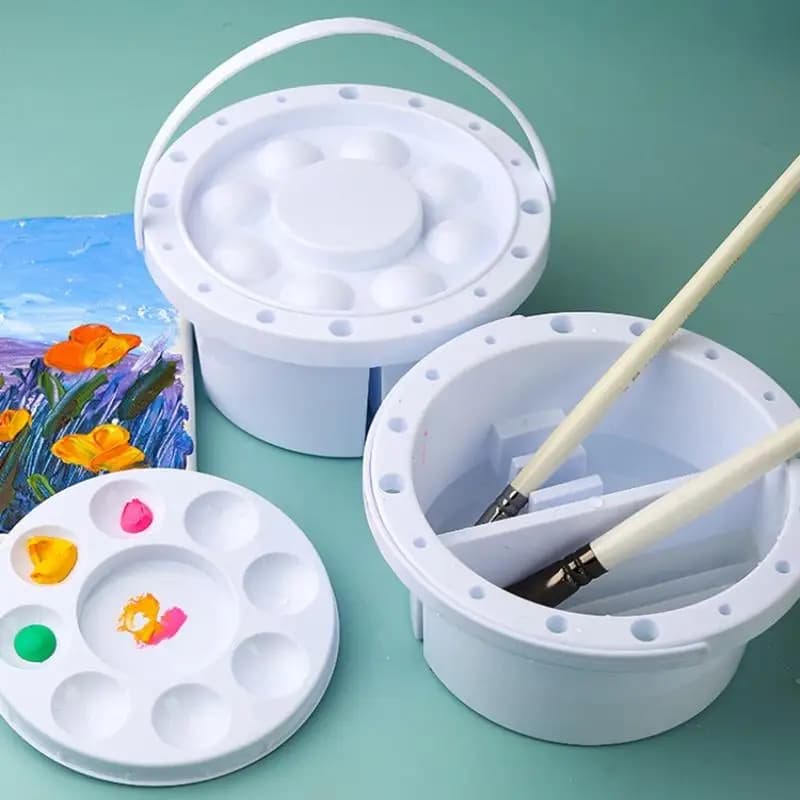 Paint Brush Cleaner Washer Multi-Use Painting Brush Bucket For Watercolor Oil 3-in-1 Paint Brush Holder Tray Palette Lid Basin