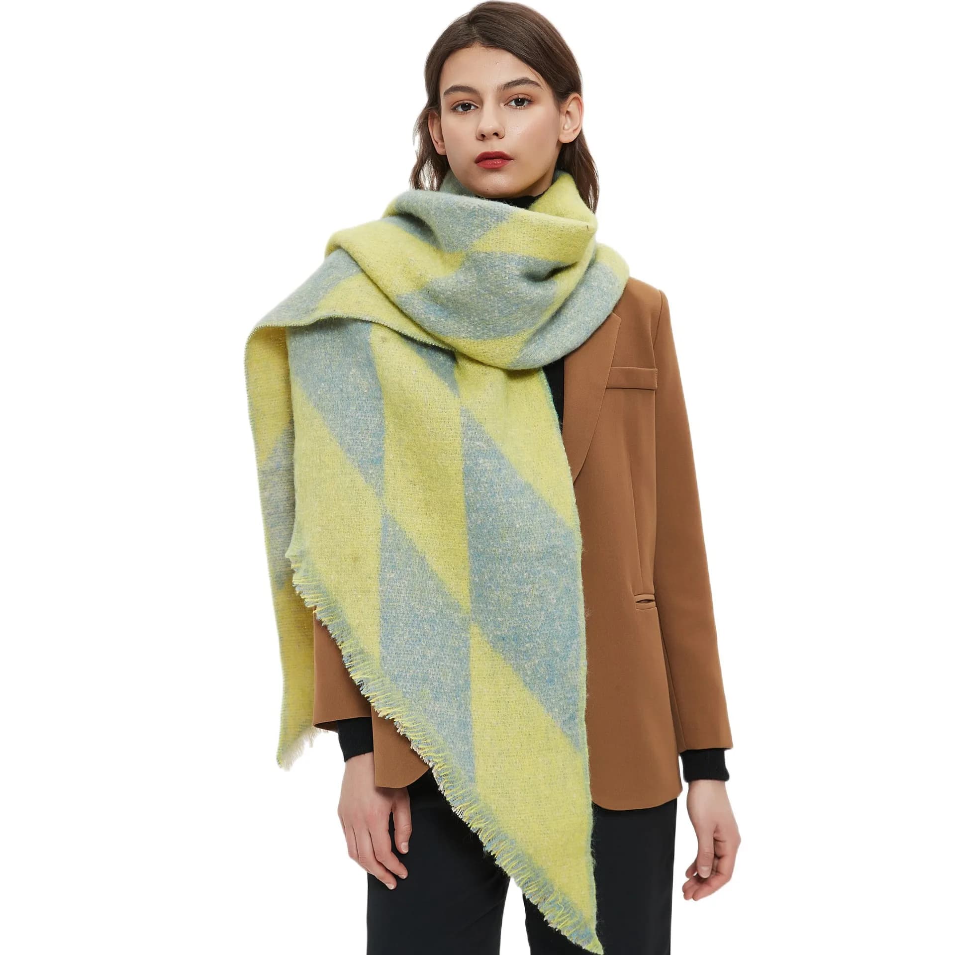 Autumn&winter Imitation Cashmere Scarf Lady Thick Pashmina Plaid Shawl and Wraps 2024 New Bufanda Female Poncho Stoles