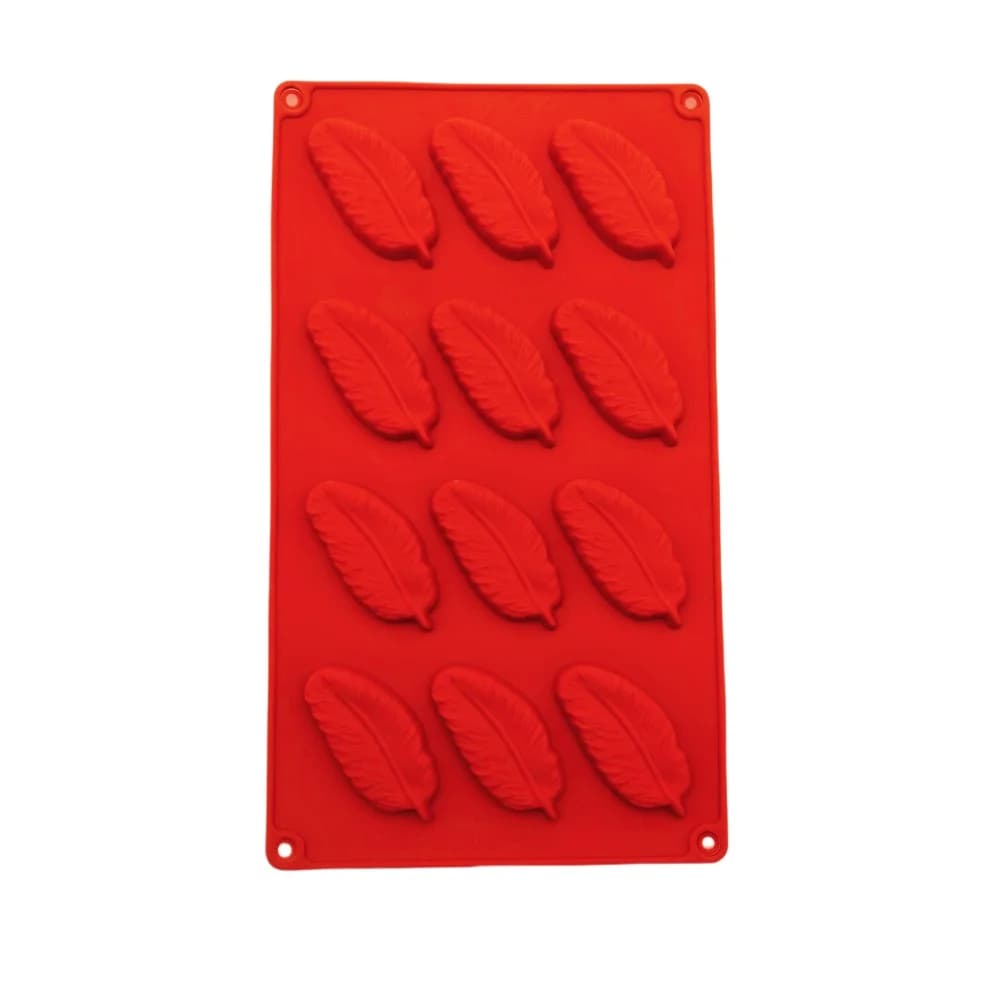 Stampo per cioccolato in silicone a forma di piuma a 12 fori di vendita caldo Stampo per biscotti in silicone per cubetti di ghiaccio in silicone per uso alimentare Strumenti per la cottura del sapone fatto a mano