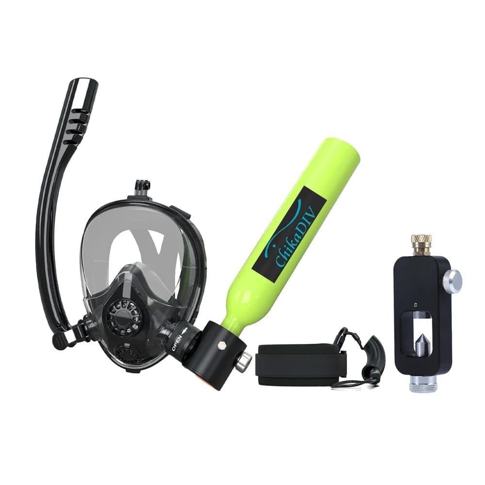 Mini underwater tank with full face mask, portable secondary mask for 0.5 litre lung tank, 6-10 minute underwater breathing, diving equipment for snorkeling