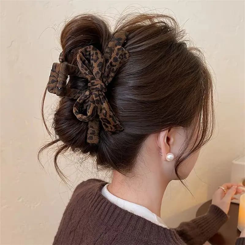 1 pz Fermaglio per Capelli a Forma di Squalo con Stampa Leopardata e Fiocco, Nuova Edizione, Accessori per Capelli di Alta Gamma, Autunno
