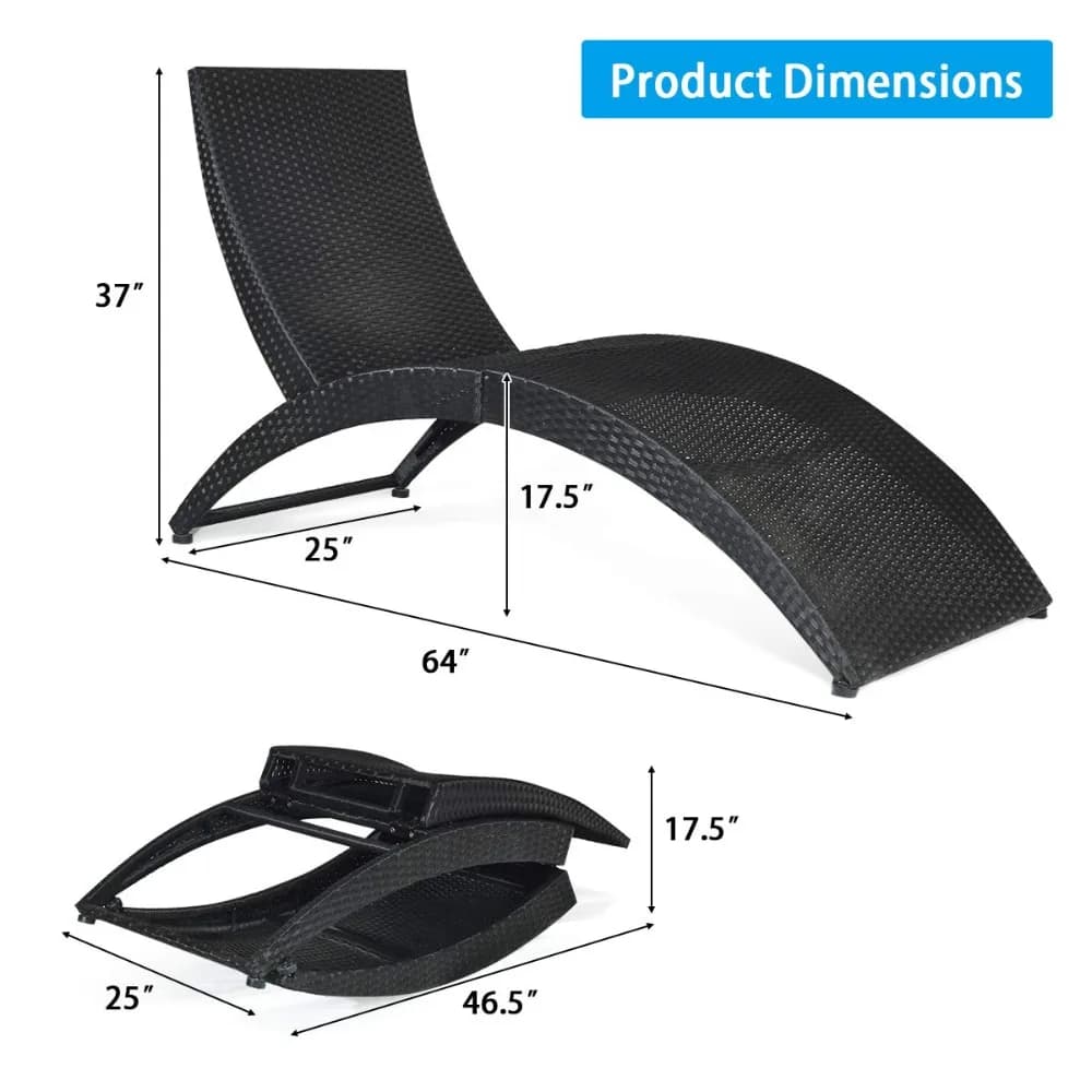 2 Sedie a Sdraio Pieghevoli in Rattan per Esterni, Chaise Longue in Vimini da Patio con Cuscino Morbido, Supporto Ergonomico Sagomato, Personalizzabile
