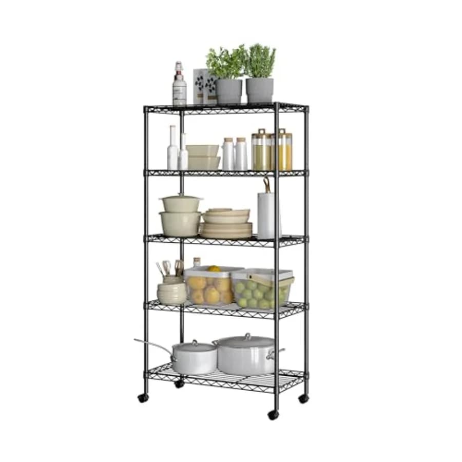 5 shelves in Solid Steel with Adjustable shelves, Organizer for Home, Kitchen, Office, Garage, Bedroom