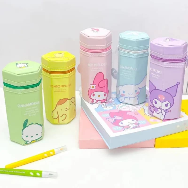 Astuccio portapenne verticale esagonale in pelle PU con cerniera, personaggi Sanrio, edizione limitata giapponese, Pochacco e My Melody