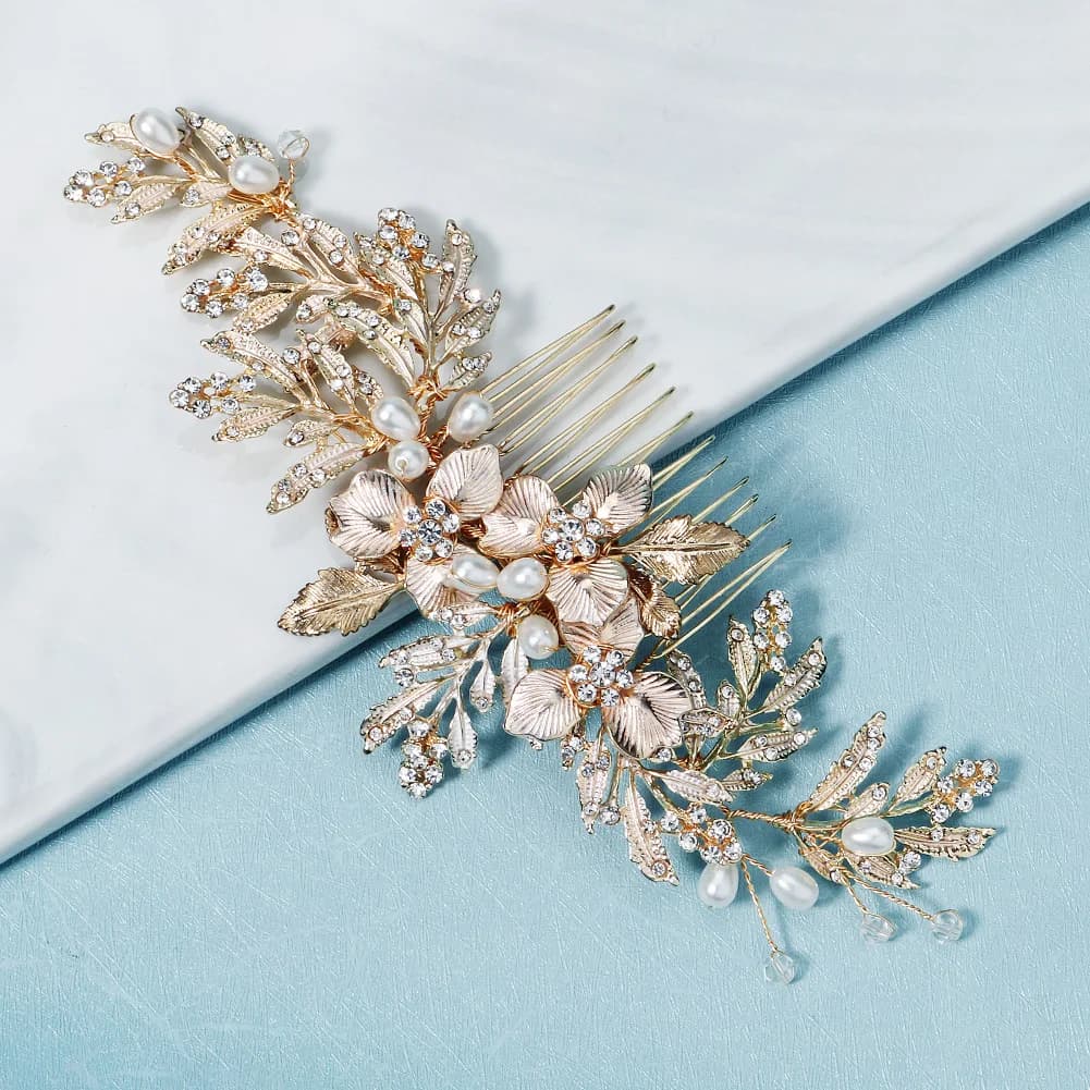Hair comb with luxurious durable alloy flower, fashion, crystal pearl, fork, headdress, woman hair clips, festive wedding as gifts