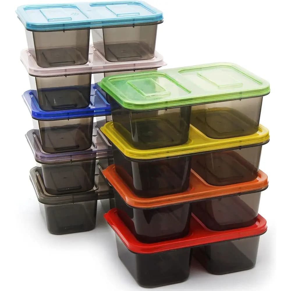 9 Sets Thick Bento Lunch Box, Meal Prep Containers, Reusable Plastic Food Storage Boxes (2-Component 20 Ounce)