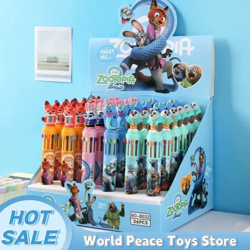 12/36 Pezzi Penne a Sfera Cartoon 10 Colori Zootopia 2, Penne Gel Anime Multifunzione, Forniture per Studenti, Cancelleria all'Ingrosso