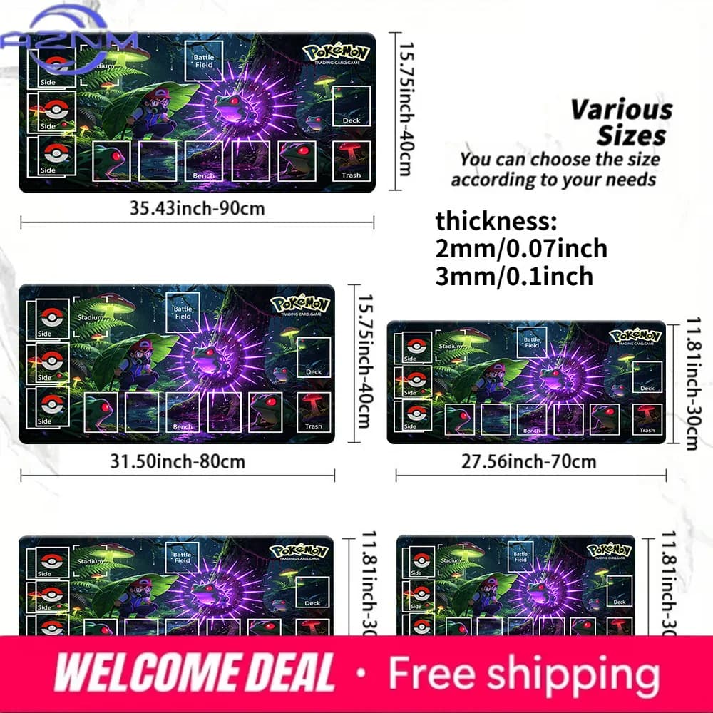 Misteriosa Foresta Luminosa Viola Bulbasaur Ash Pokemon TCG Playmat Grande Tappetino da Gioco Esteso per Mouse e Tastiera
