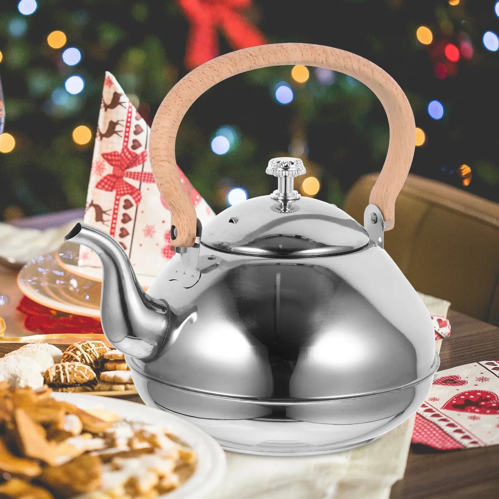 Stainless Steel Tea Kettle Electric Wood Handle Stylish Large Capacity Water Boiler Teapot for Home Kitchen Tea Kettle