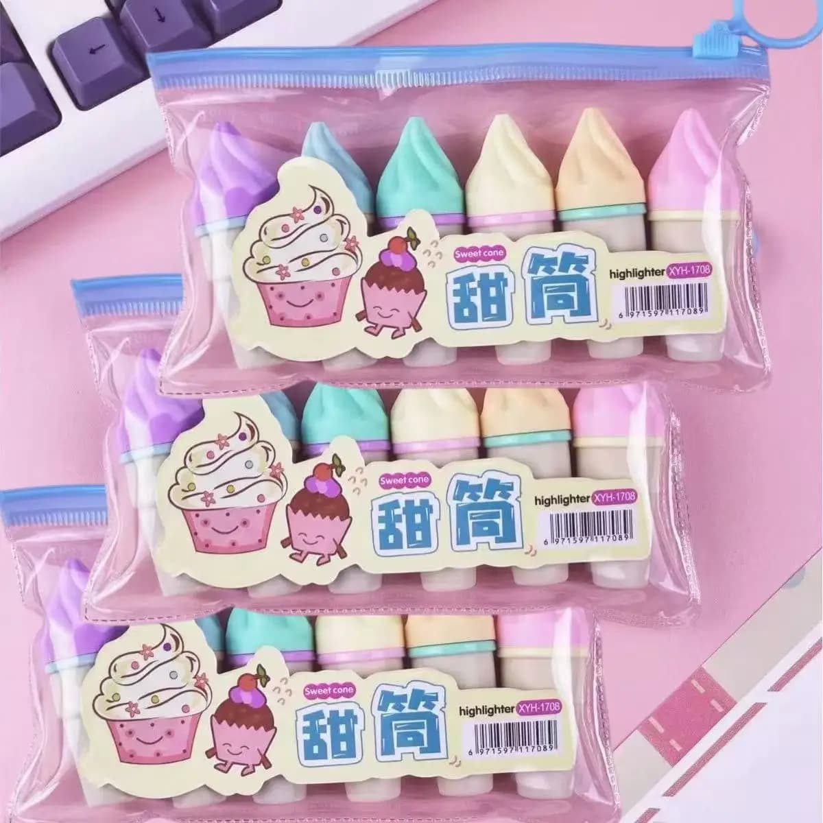 Mini evidenziatore fluorescente a forma di cono dolce da 6 pezzi, pennarello portatile, punta a scalpello
