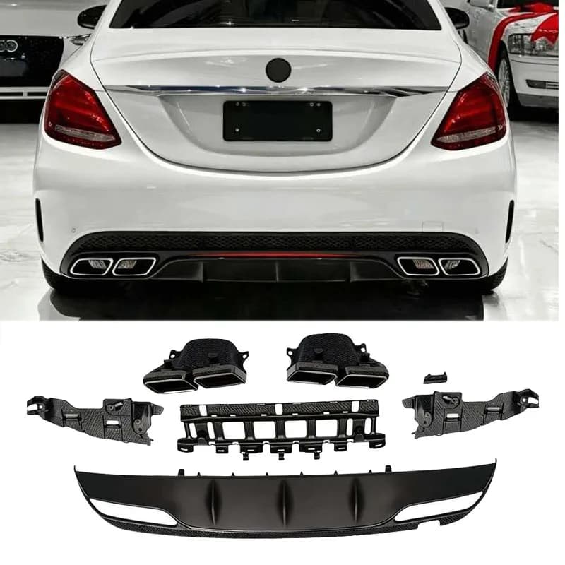 Diffusore Posteriore Stile C63 per Mercedes-Benz Classe C W205 4 Porte 2015-2018, Kit Modifica Paraurti Posteriore