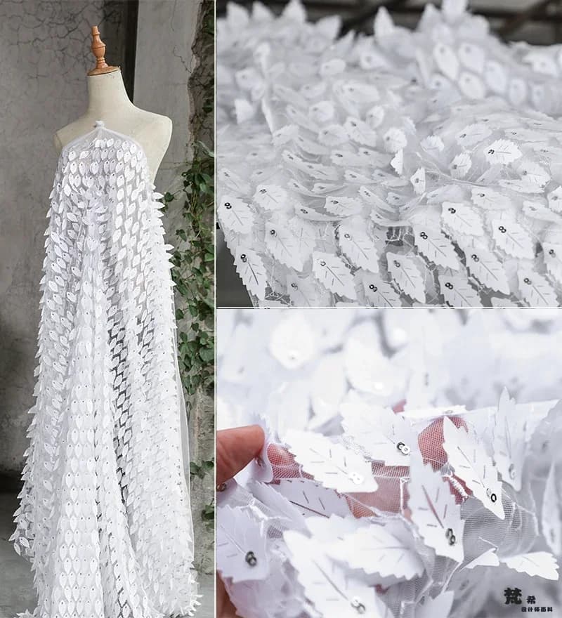 Designer Mesh Fabric Leaf Hollowed Out Perspective Lace Pattern Embroidered Dress Mesh Curtains Wholesale Cloth By The Meter