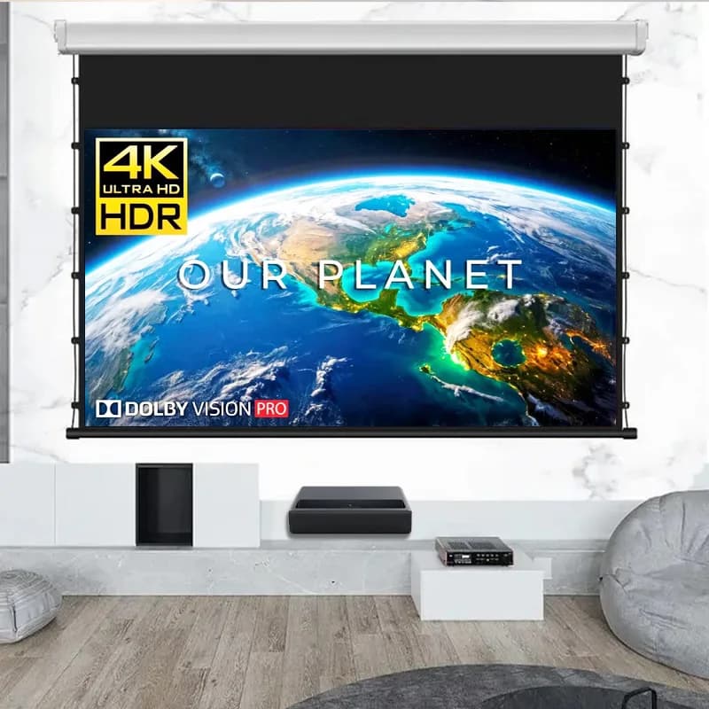 Motorized Tab Tension Projector Screen ALR High Class T Prism Material 60-150 Inch for Ultra Short Throw Projector Support 4K 3D