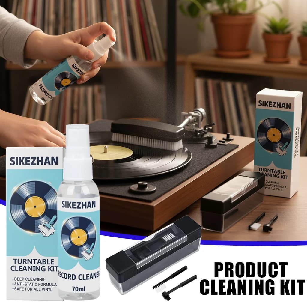 Vinyl Record Care Kit: LP Cleaner + Cleaning Brush & Stylus Brush, Anti‑Static, Deep Clean Grooves, Reduce Pops, No Residue