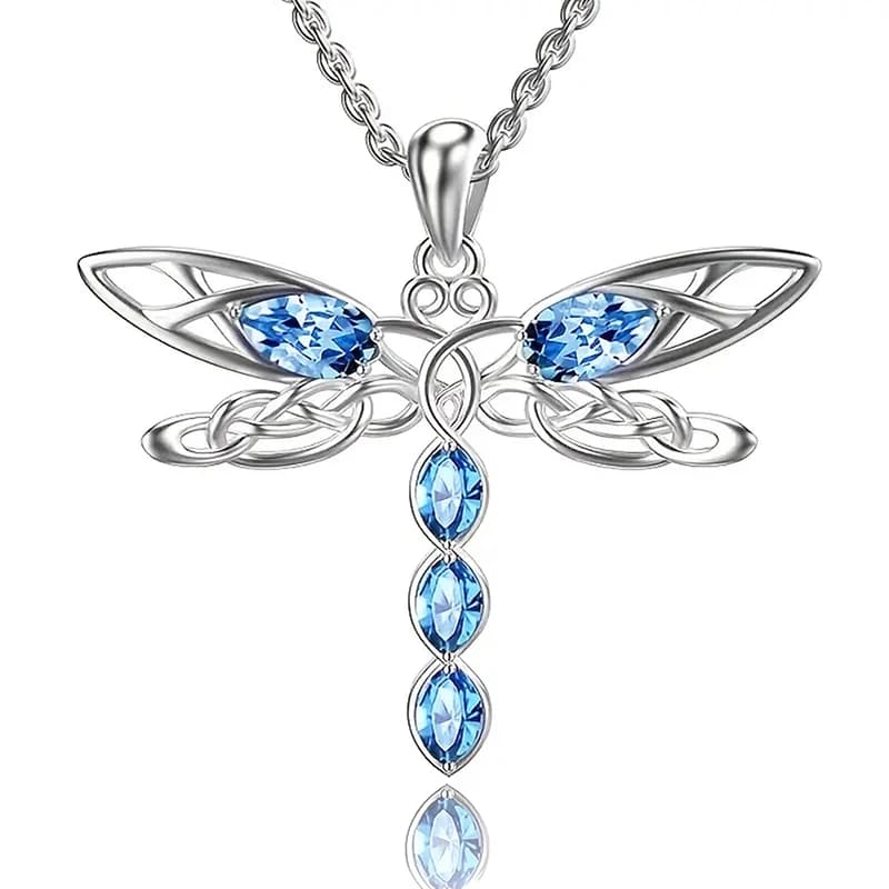 Huitan Blue CZ Dragonfly Necklace for Women New Fashion Animal Pendant Necklace Party Exquisite Gift Statement Jewelry