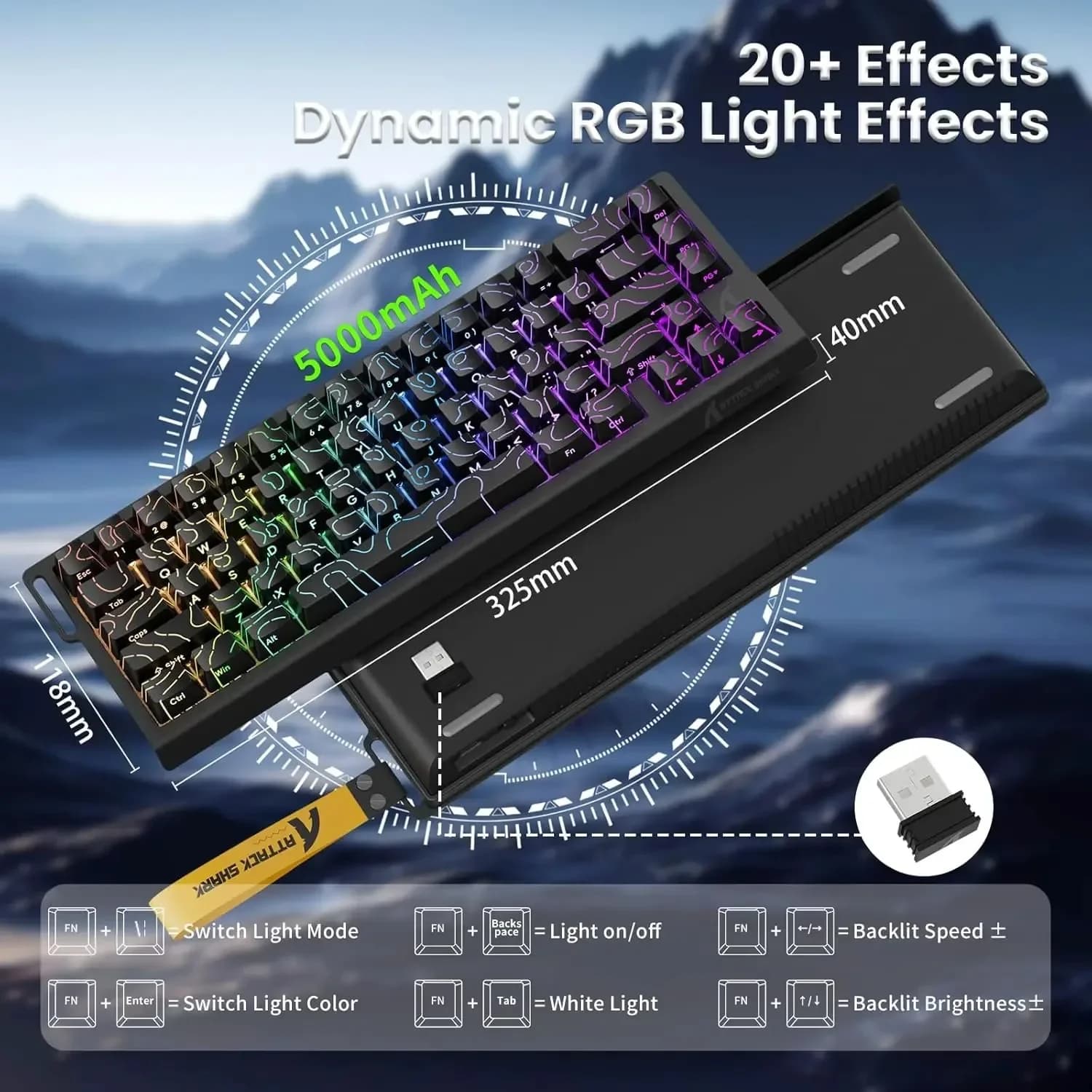 Attack Shark X68PRO HE Tastiera da gioco wireless - 8000 Hz Polling Trigger rapido Interruttori magnetici sostituibili a caldo RGB per PC/Mac