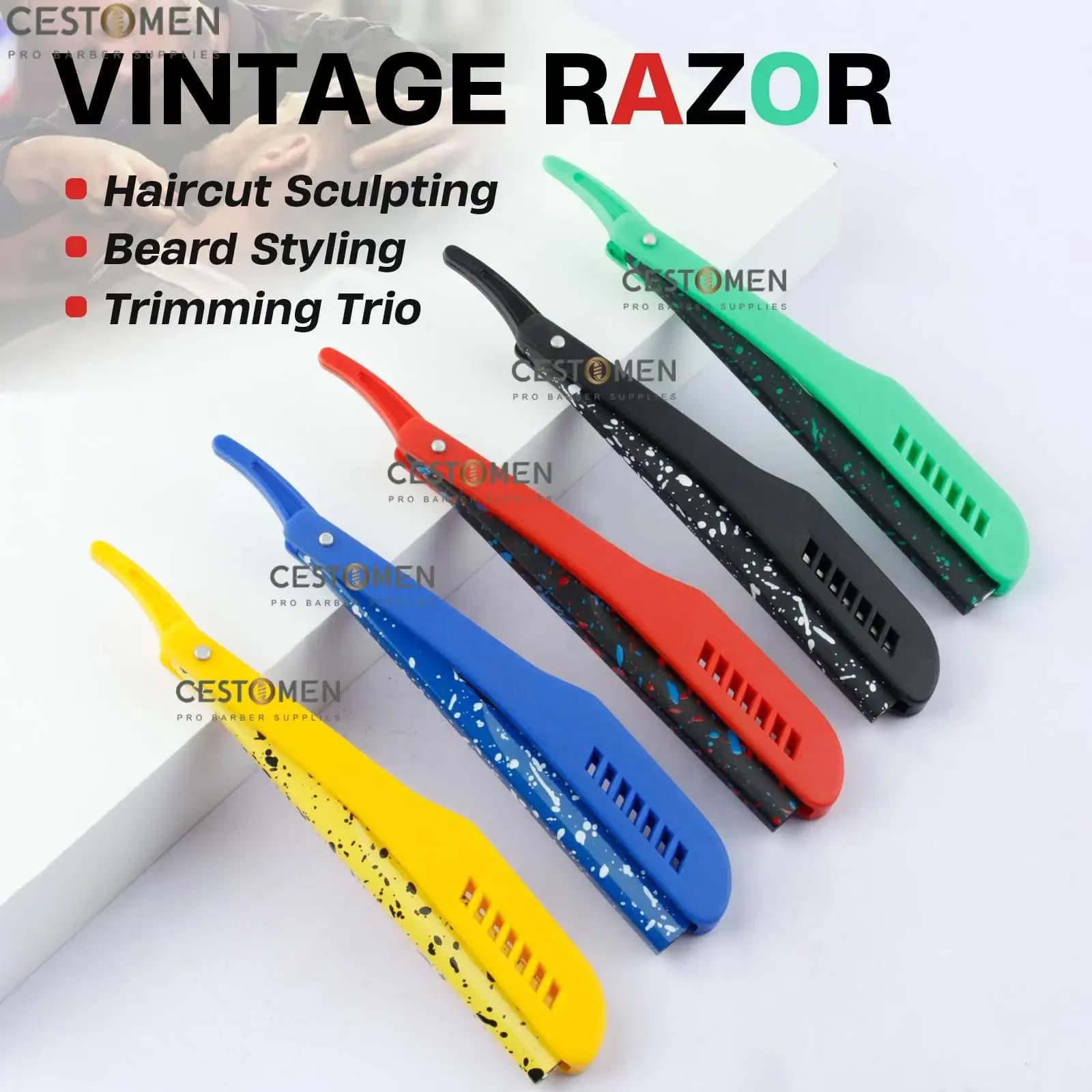 Rasoio da barba pieghevole classico da uomo modello mimetico strumento di rasatura manuale con supporto estensibile regolabarba retrattile portatile