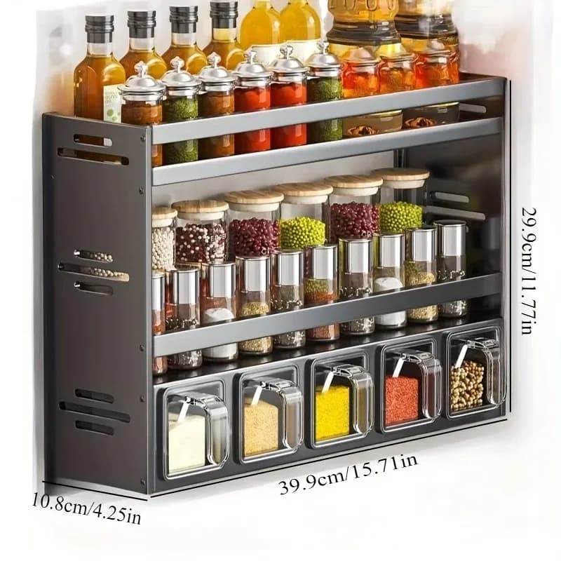 Set portaspezie da cucina a parete senza foratura, con contenitori e distributori sigillati, adatto per uso domestico