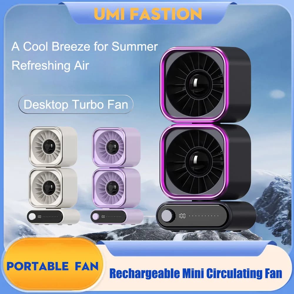 Mini Ventilatore Circolatore d'Aria Portatile Ricaricabile 4000mAh, Ventilatore da Esterno Silenzioso ad Alta Potenza con Display Digitale
