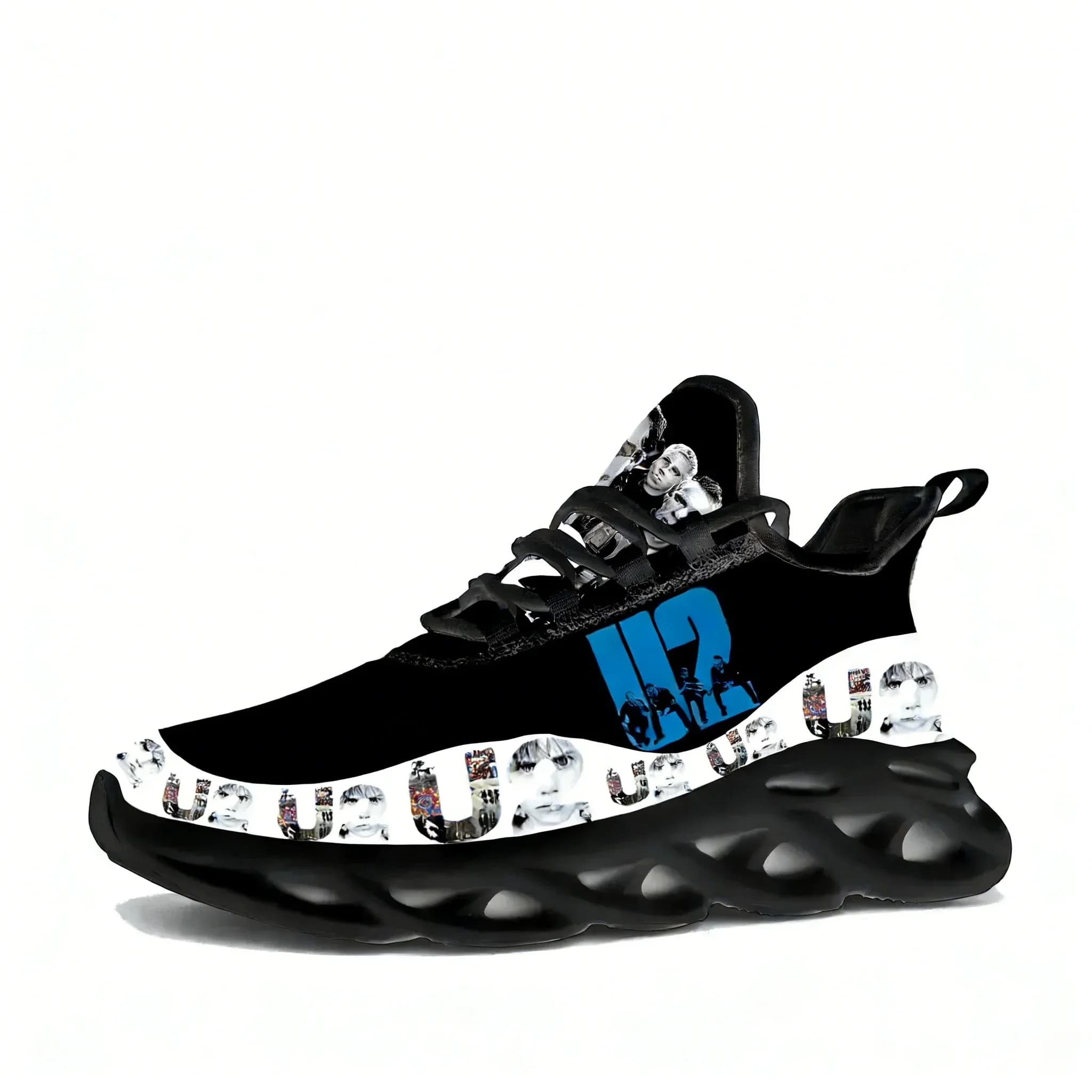 Sneakers U2 Rock Band, Scarpe Sportive Punk alla Moda per Uomo e Donna, Calzature in Rete con Lacci, Scarpe Personalizzate Nere