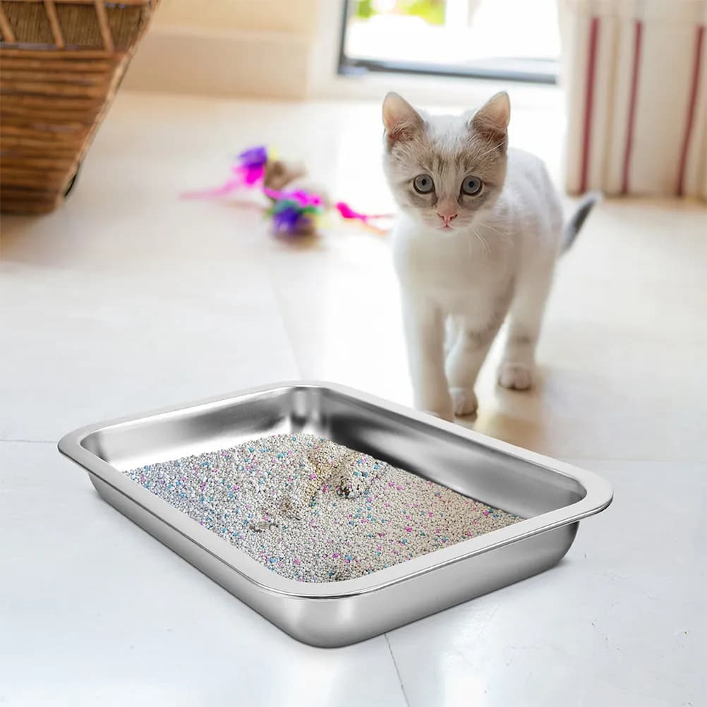 Stainless Steel Cat Litter Box Large Metal Tray For Kitten Household Bathroom Balcony Portable Use Cat Litter Boxes