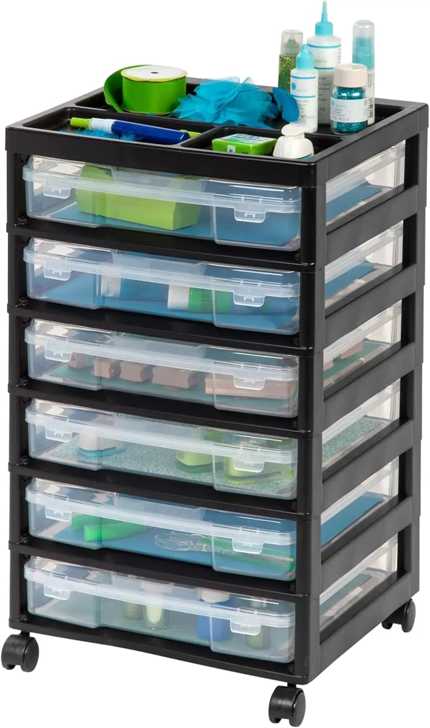 Carrello portaoggetti a 6 livelli con organizer in carta 12x12 per forniture artigianali, strumenti da ufficio, filati - Contenitori trasparenti e maniglia