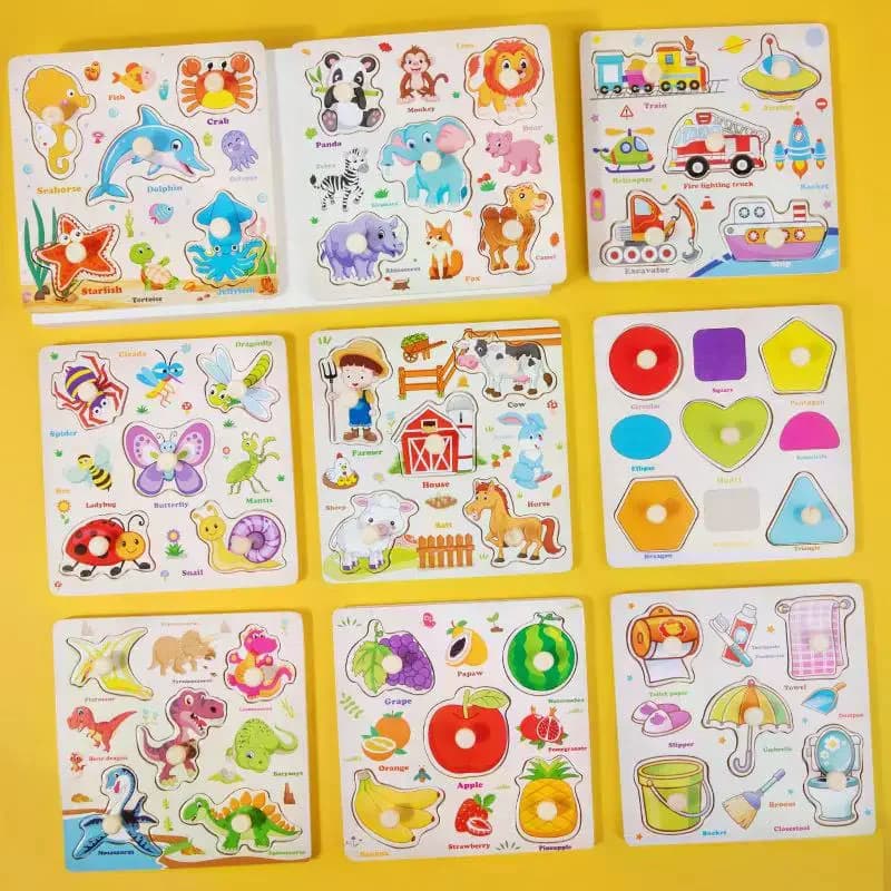 Puzzle in legno Montessori per bambini, gioco di incastro manuale, gioco con le forme geometriche, gioco con i pesci, gioco educativo interattivo genitore-figlio