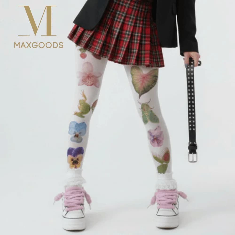 Collant stampato a fiori in stile giapponese Y2K Anime Calze sexy Leggings Collant lunghi in velluto di seta sottile Lingerie sexy Capodanno