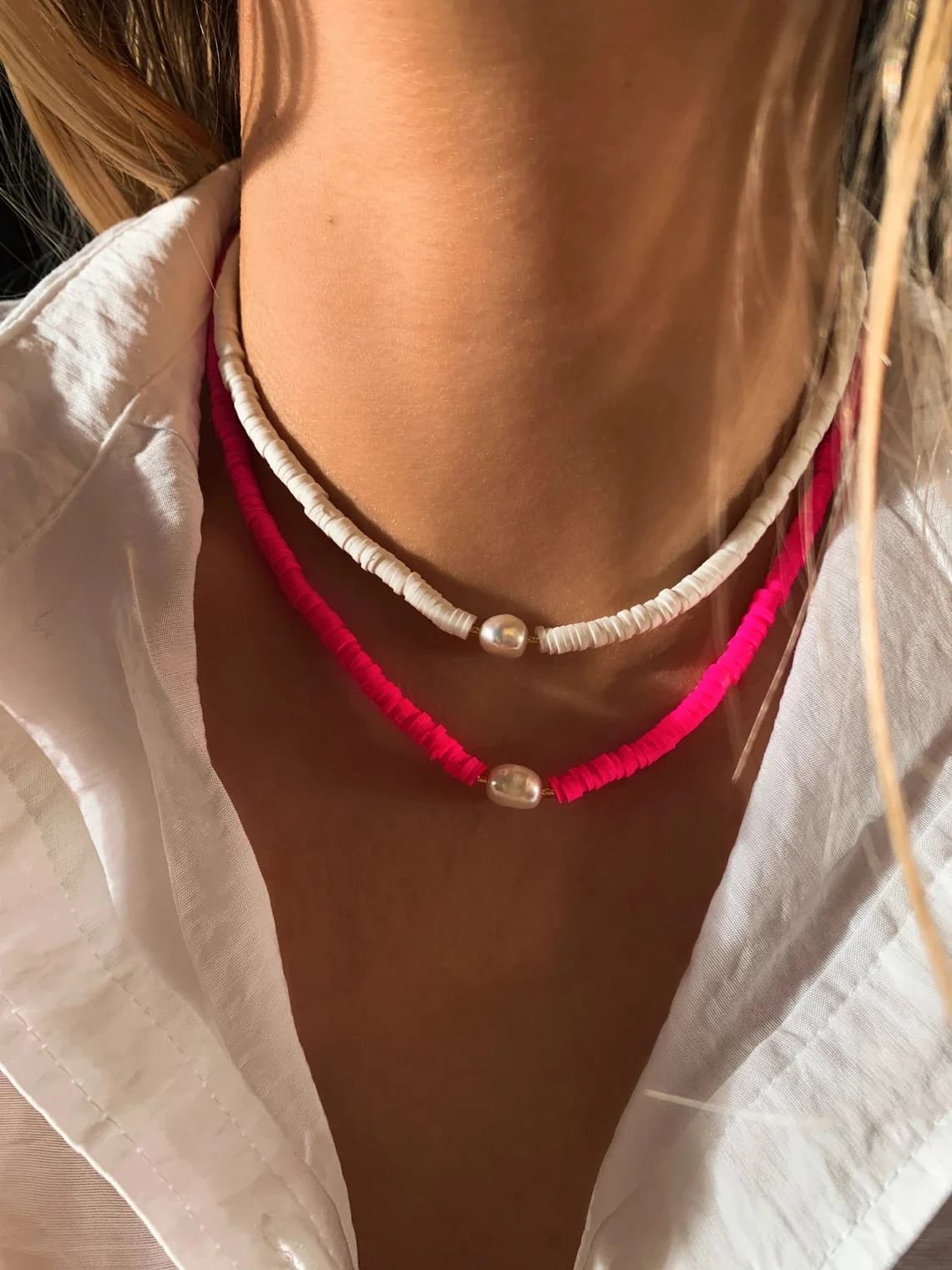 CCGOOD Collana Boho con perline di argilla regolabili con perle naturali Gioielli da spiaggia estiva per donna Disco polimerico Regalo fatto a mano