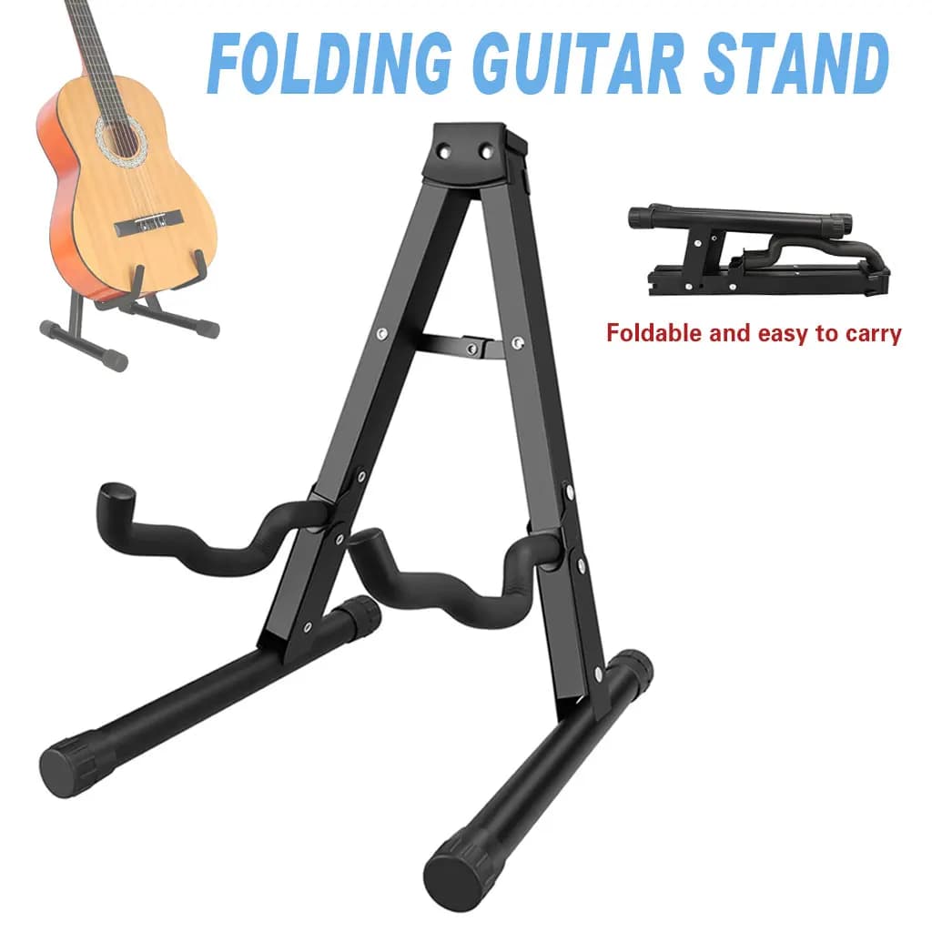 Supporto per Chitarra Pieghevole a Forma di A - Bracci in Gomma Antiscivolo e Schiuma, Supporto in Metallo per Chitarra Acustica, Elettrica, Basso, Ukulele e Banjo