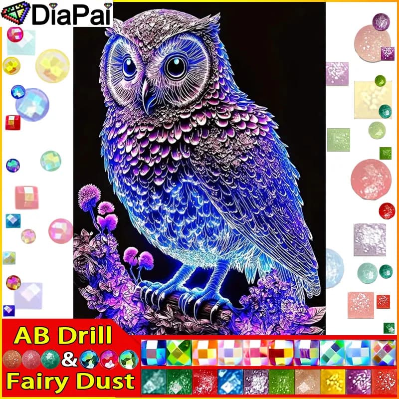 DIAPAI Fata Polvere AB 5D Diamante Ricamo Kit di Cucito "Gufo Animale Fiore" Pittura Diamante Fai Da Te Punto Croce Decorazione Della Casa