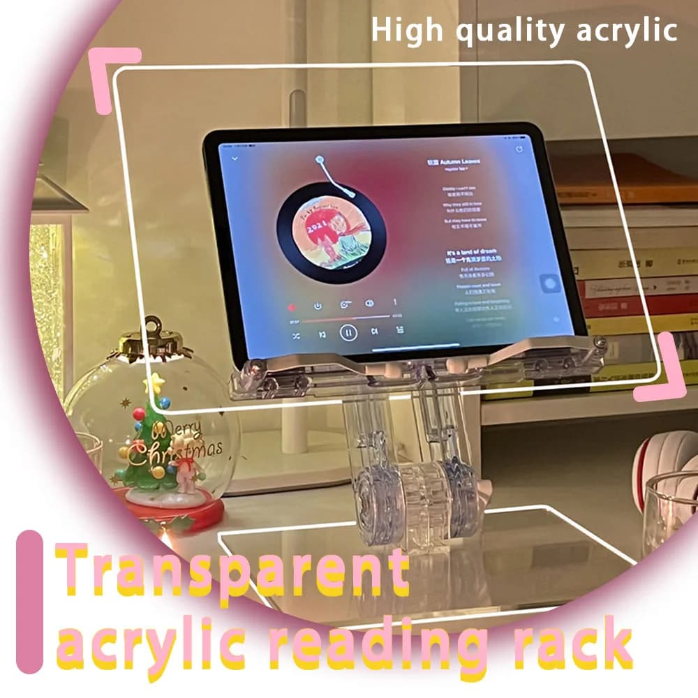 Supporto per libri in acrilico stile INS | Supporto da lettura trasparente e regolabile per libri, tablet e laptop | Espositore per studio da tavolo
