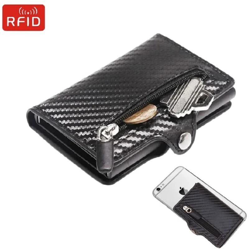 Portafoglio con Protezione RFID per Carte di Credito, Borsa di Lusso da Uomo, Porta Carte in Pelle e Fibra di Carbonio, Custodia per Carte Bancarie