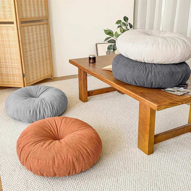 Round Corduroy Floor Cushion Solid PP Cotton Filled Thick Meditation Pillow Tatami Seat Pad Home Living Room Bay Window Decor