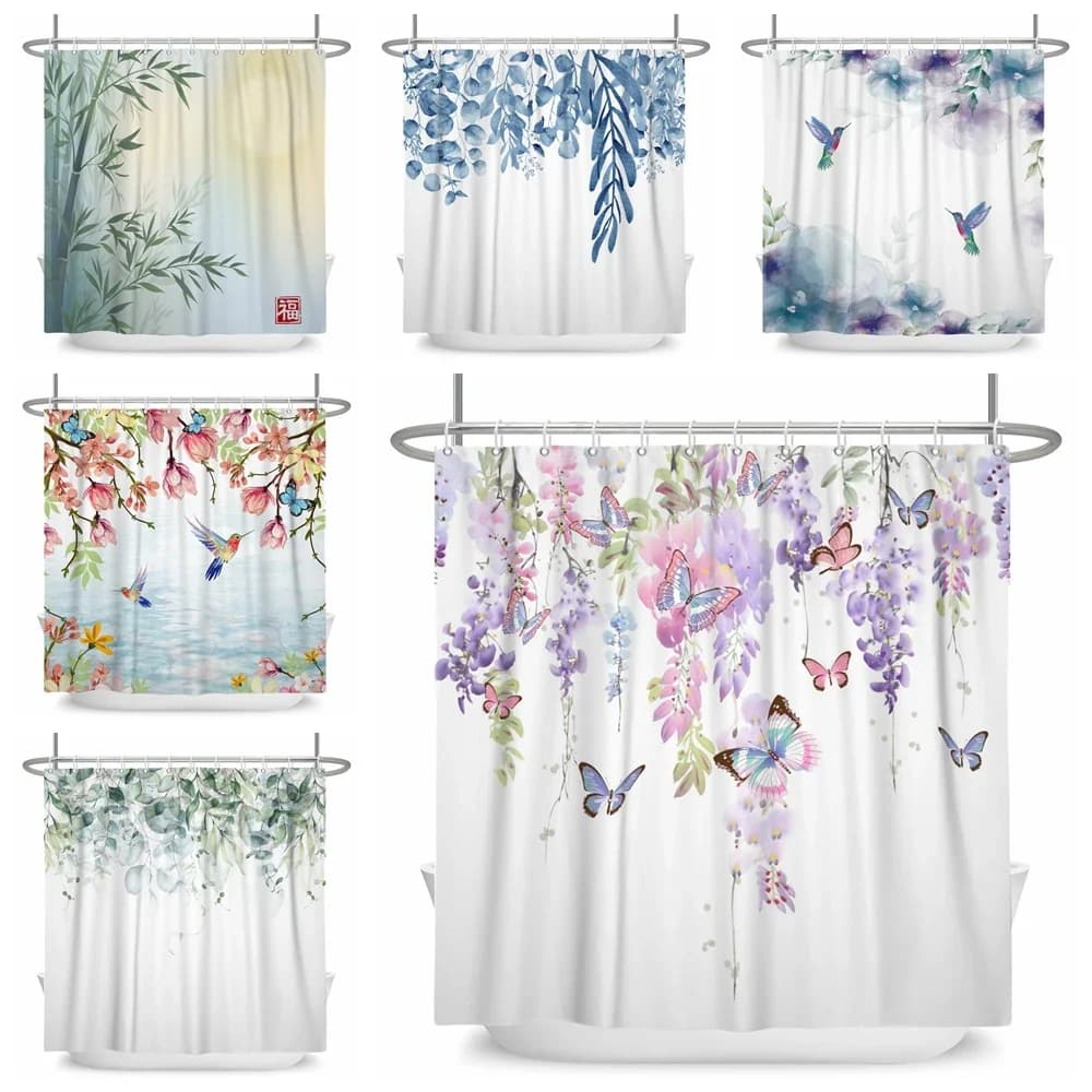 Foglie verdi Pianta Fiore Farfalla Tenda da doccia Animale selvatico Tessuto impermeabile Tenda da bagno Accessori per il bagno Decor