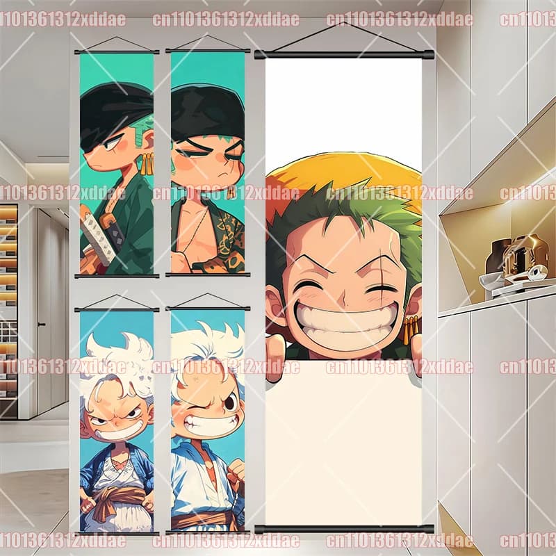 One Piece Scroll Painting Luffy Zoro Nami Jinbe Sabo Shanks Anime Character Poster Dormitory Bedroom Wall Decor Children's Gift