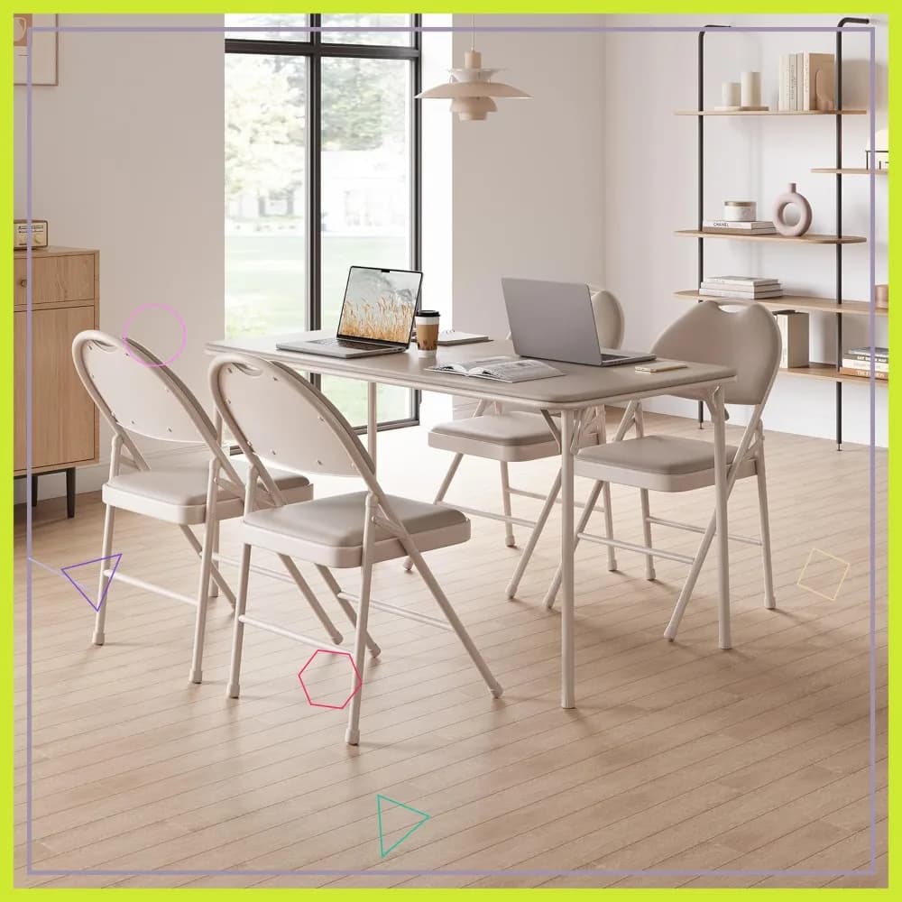 Pack of 4 folding chairs with PU leather cushion, capacity of 350 pounds, lightweight ergonomic design for indoor and outdoor use