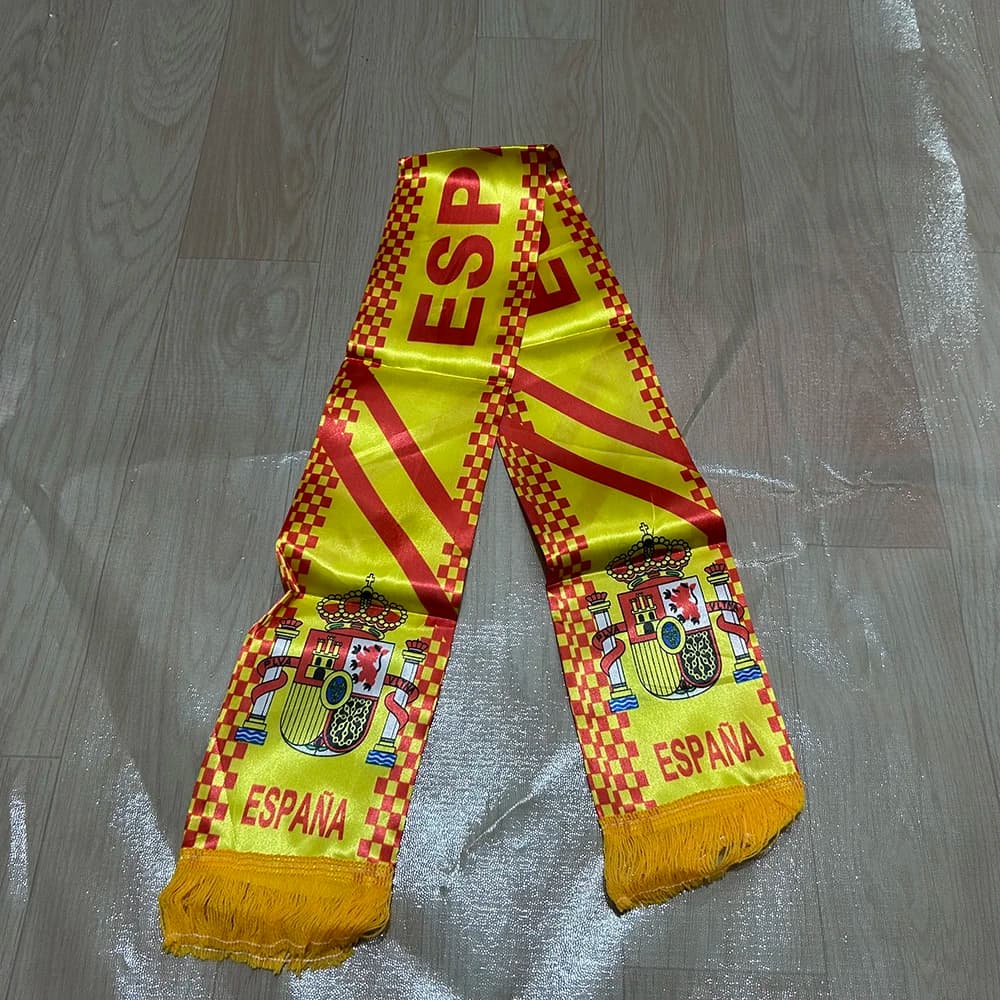 Spain Scarf 14x135cm Double-sided Printed Spain Flag Satin Espana Scarf Suitable for football fans，Sports Events