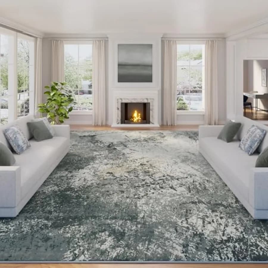 Modern Abstract Rug for Living Room, 8'x10' Grey Washable Area Rug with Non-Slip Backing Short Pile, Large Carpet with Abstract