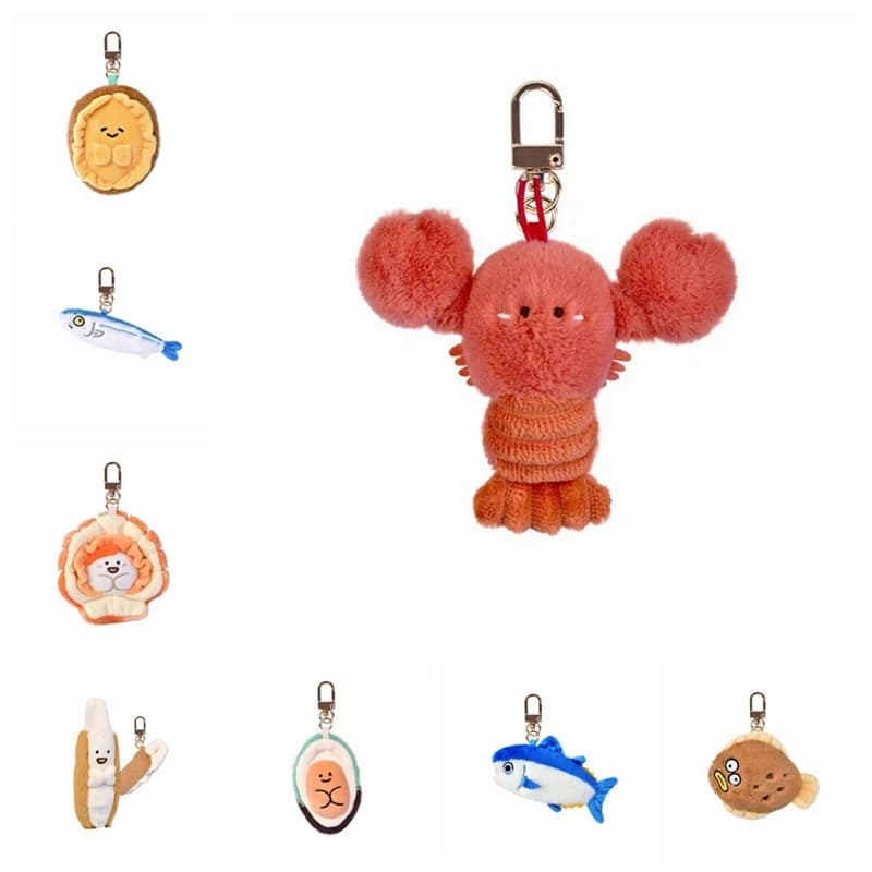 Giocattolo di peluche acquatico per acquario, portachiavi morbido a forma di frutti di mare, simulazione di aragosta, abalone, conchiglia, ostrica, regalo
