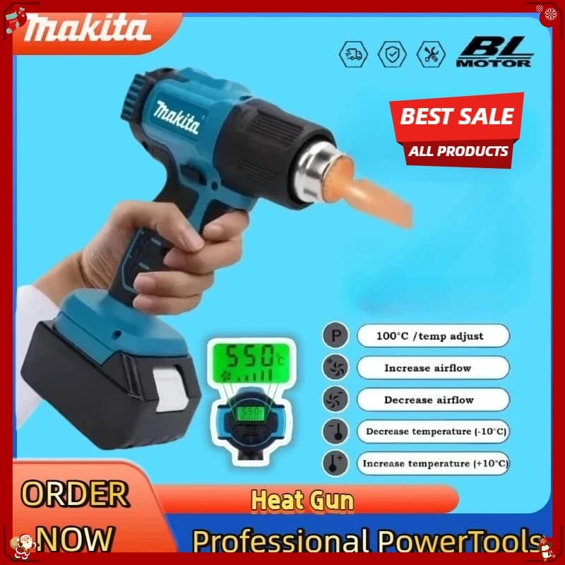 Makita 550 ° Pistola ad Aria Calda Senza Fili con Display LED, Controllo della Temperatura, Nuova 18V