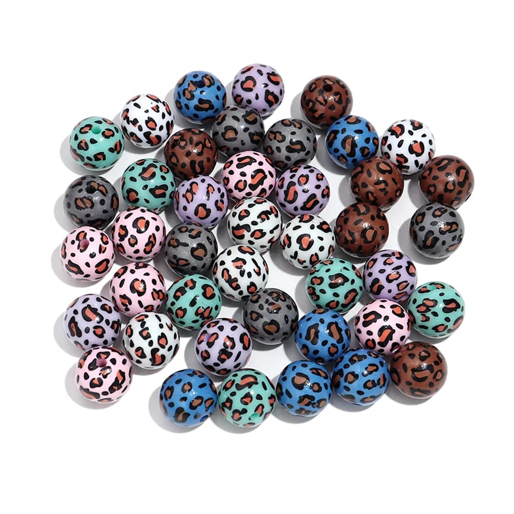 Colorful Leopard 10pcs 16mm Acrylic Resin Round Loose Spacer Beads for DIY Bracelet Necklace Jewelry Craft Making Accessories