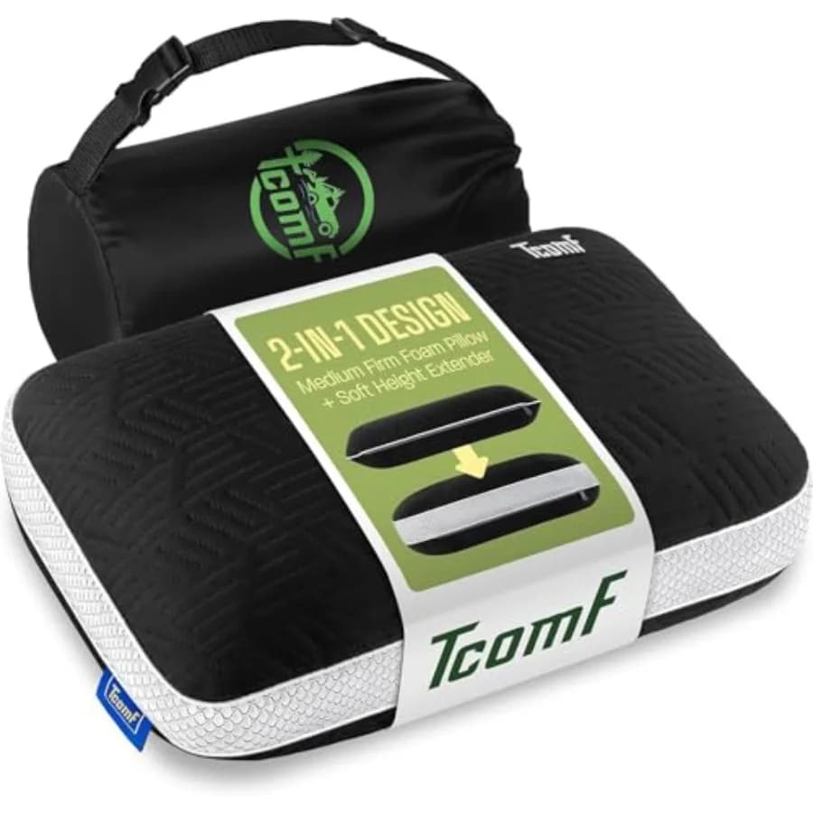 Cuscino da Campeggio: Cuscino da Viaggio in Memory Foam a Doppia Copertura, Durezza Media, 5 Strati per il Supporto