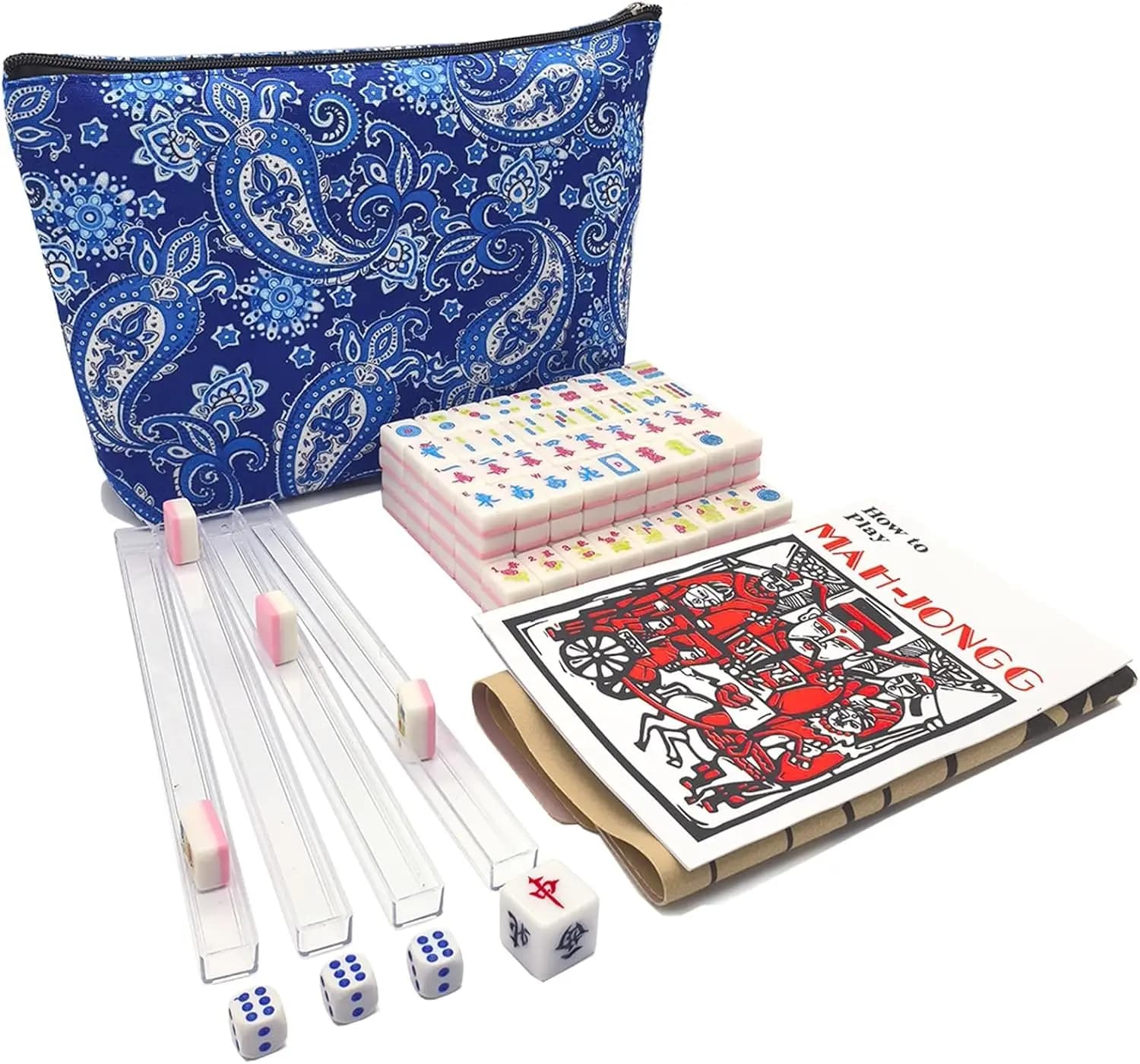Mini Set Mahjong Americano 166 Tessere 0,9 Pollici Tessere in Melamina Tricolore Rosa Blu Verde con Borsa