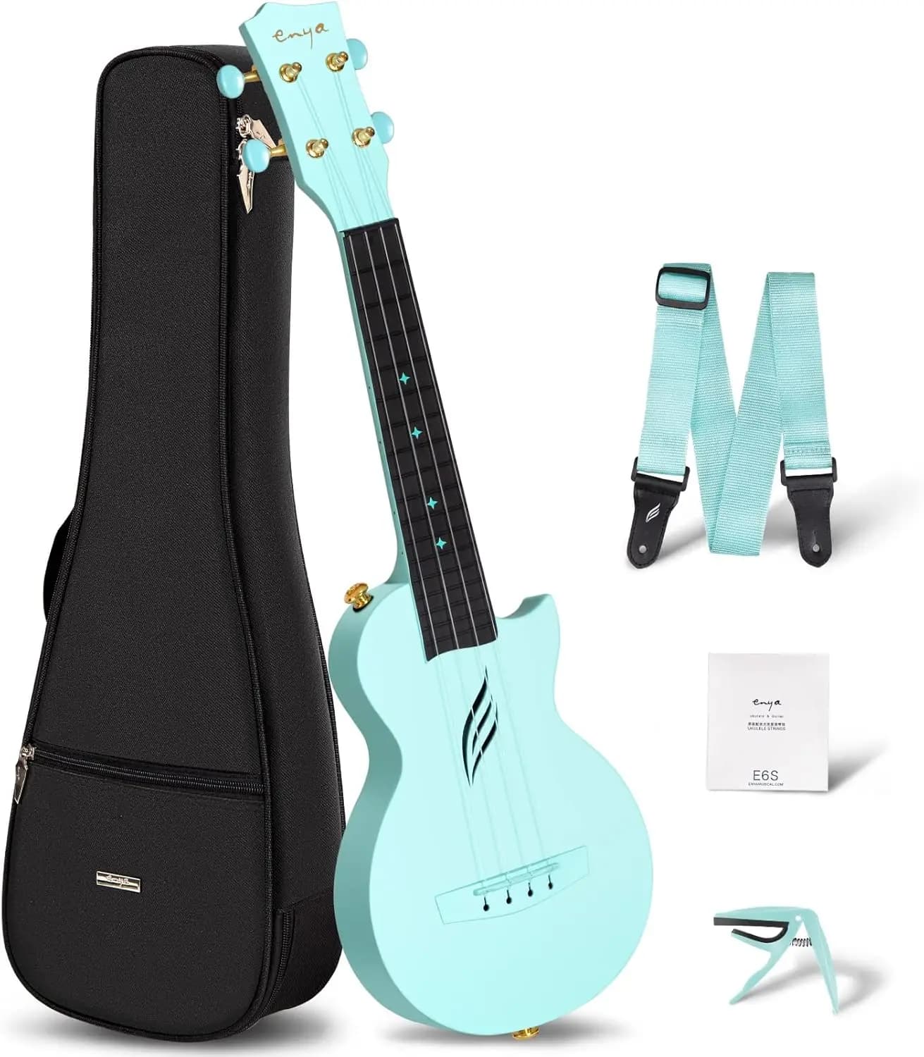 Mini Soprano Ukulele 21 Inch Carbon Fiber – Lightweight & Waterproof Travel Ukulele for Adults and Beginners, Starter Kit with Case, Strap, Capo, Strings