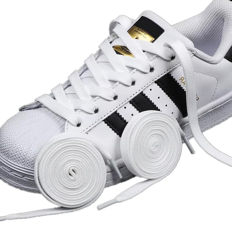 1 paio di lacci per scarpe bianchi neri, piatti, doppi tessuti, antiscivolo, in poliestere, scarpe sportive casual bianche, lacci classici