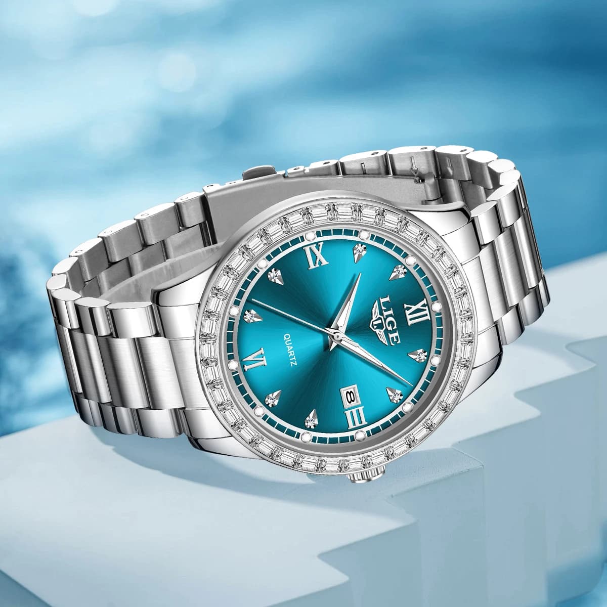 LIGE Luxury Fashion Quartz Watches for Men Simple Business Calendar Stainless Steel Strap with Diamonds Waterproof Luminous Men's Watch Men's Gifts