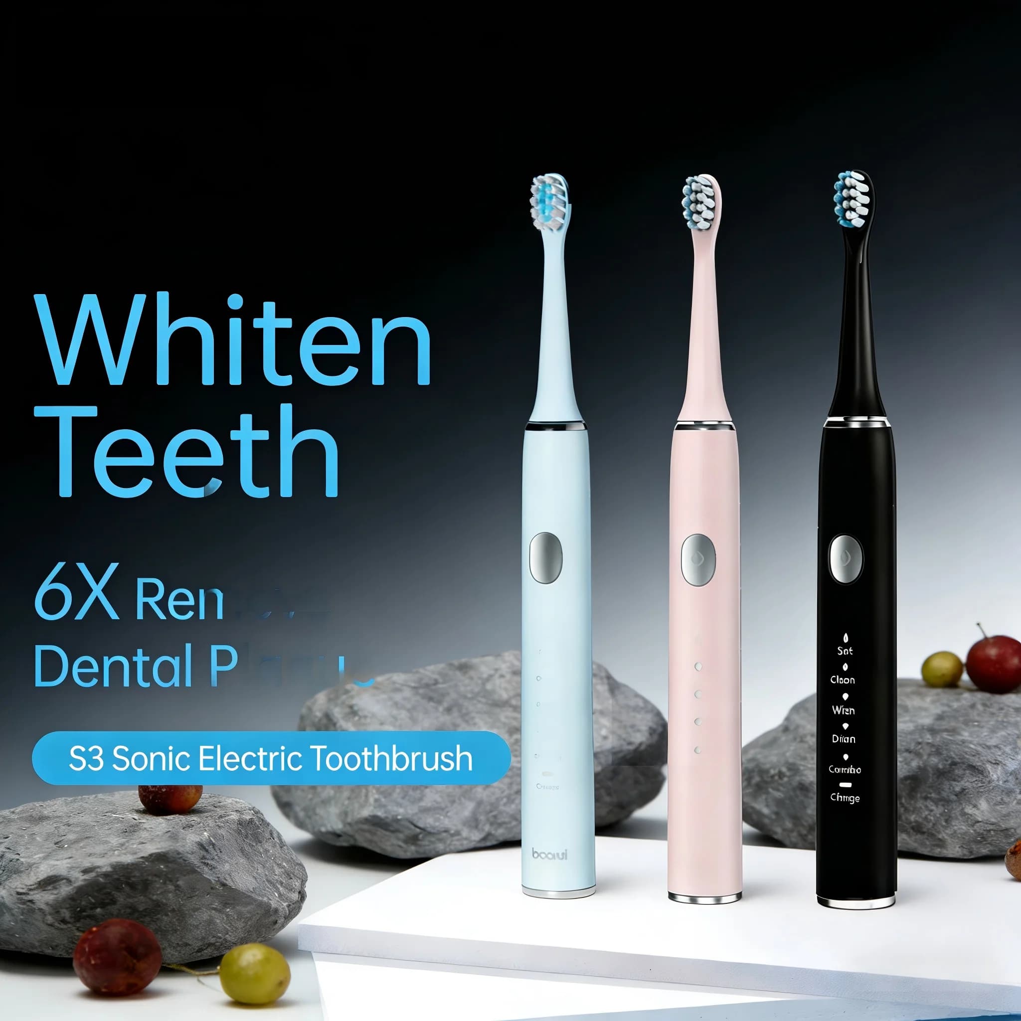 USB Rechargeable Electric Toothbrush Waterproof with Replacement Heads for Ultrasound Whitening
